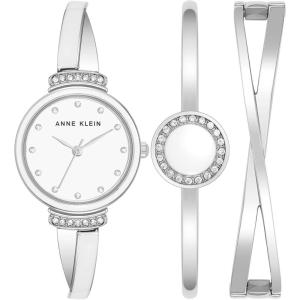 imageAnne Klein Womens Premium Crystal Accented Watch and Bangle SetSilverWhite