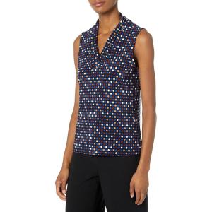 imageAnne Klein Womens Printed Ity Triple Pleat TopBlackUltra Blue Multi