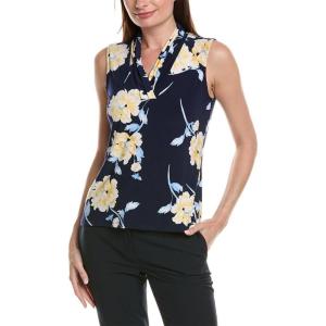 imageAnne Klein Womens Printed Ity Triple Pleat TopNavy Honeycomb
