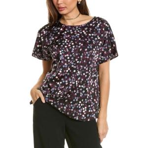 imageAnne Klein Womens Short Sleeve Blouse with Bateau NecklineBlackPurple Rain