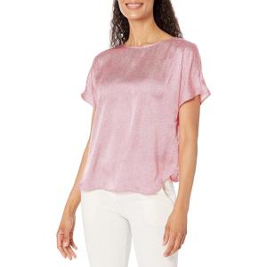 imageAnne Klein Womens Short Sleeve Blouse with Bateau NecklineLipstick Aloha