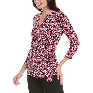 imageAnne Klein Womens Plus Size Printed Ity 34 SLV Wrap TopBlackCerise