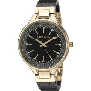 imageAnne Klein Womens Premium Crystal Accented Resin Bangle WatchBlackGold