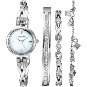 imageAnne Klein Womens Premium Crystal Accented SilverTone Watch and Bracelet SetSilver