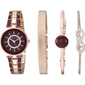 imageAnne Klein Womens AK3286BKST Premium Crystal Accented GoldTone and Black Watch and Bracelet SetBurgundyRose Gold