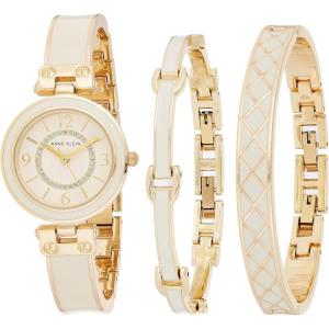 imageAnne Klein Womens Accented Bangle Watch and Bracelet Set AK3296GoldIvory