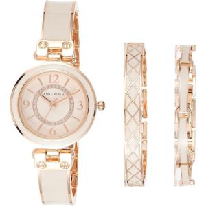 imageAnne Klein Womens Accented Bangle Watch and Bracelet Set AK3296Rose GoldBlush Pink
