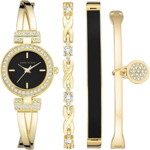 imageAnne Klein Womens Premium Crystal Accented Bangle Watch and Bracelet Set AK2238GoldBlack
