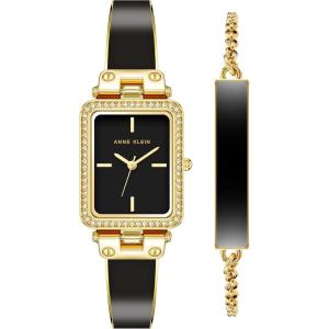 imageAnne Klein Womens Premium Crystal Accented Bangle Watch and Bracelet Set AK3898BlackGold