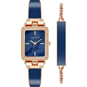 imageAnne Klein Womens Premium Crystal Accented Bangle Watch and Bracelet Set AK3898NavyRose Gold