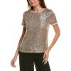 imageAnne Klein Womens Sequin WTriple Mesh Ss Banded TeeChampagneivory