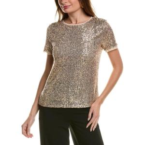 imageAnne Klein Womens Sequin WTriple Mesh Ss Banded TeeChampagneivory