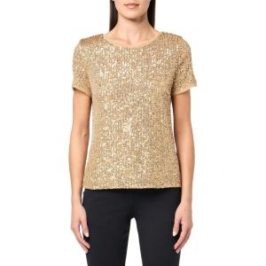 imageAnne Klein Womens Sequin WTriple Mesh Ss Banded TeeCreamed Coffee