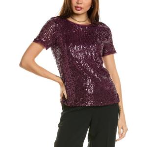 imageAnne Klein Womens Sequin WTriple Mesh Ss Banded TeeDeep Plum