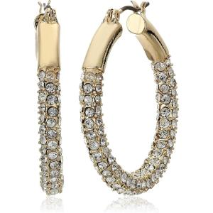 imageAnne Klein Womens Pierced Earrings Pave Tubular Hoop Gold