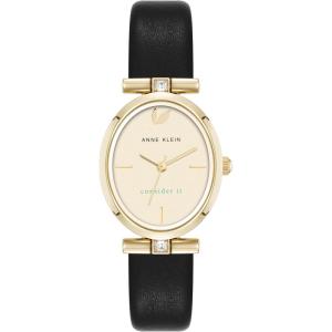 imageAnne Klein Womens Premium Crystal Accented Sustainable Leather Strap WatchBlack Tone New1
