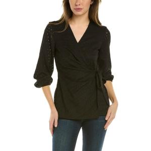 imageAnne Klein Womens Dot Lace Knit Wrap TopAsphalt