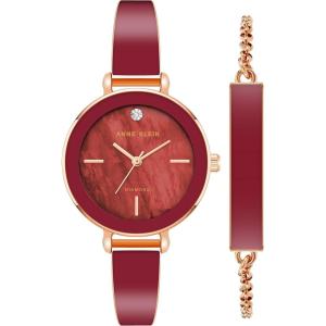 imageAnne Klein Womens Genuine Diamond Dial Bangle Watch with Bracelet Set AK3620BurgundyGold