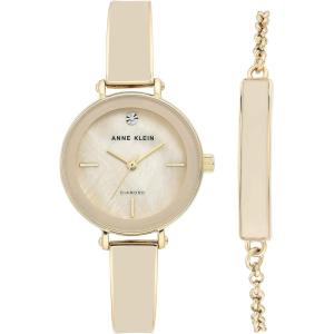 imageAnne Klein Womens Genuine Diamond Dial Bangle Watch with Bracelet Set AK3620CreamGold