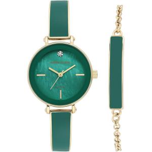 imageAnne Klein Womens Genuine Diamond Dial Bangle Watch with Bracelet Set AK3620GreenGold