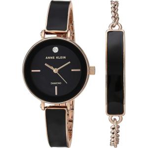 imageAnne Klein Womens Genuine Diamond Dial Bangle Watch with Bracelet Set AK3620Rose GoldBlack