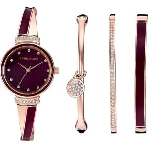 imageAnne Klein Womens Premium Crystal Accented Bangle Watch SetBurgundyRose Gold