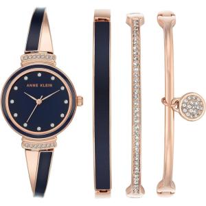 imageAnne Klein Womens Premium Crystal Accented Bangle Watch SetRose GoldNavy Blue