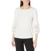 imageAnne Klein Womens Harmony Knit 3q Balloon SLV Lace TrimBright White