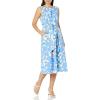 imageAnne Klein Womens Print Midi Dress with Attached SashBlue Frost Multi