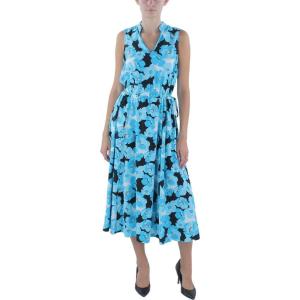 imageAnne Klein Womens Long Drawstring Waist Midi DressTropical Blue Multi