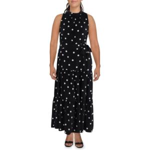 imageAnne Klein Womens Mock Neck Polka Do Maxi DressAnne BlackBright White