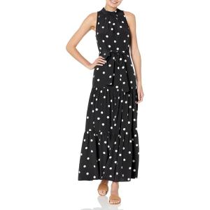 imageAnne Klein Womens Mock Neck Polka Do Maxi DressBlackEggshell