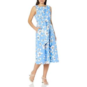 imageAnne Klein Womens Print Midi Dress with Attached SashBlue Frost Multi