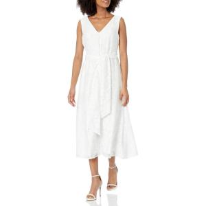 imageAnne Klein Womens Print Midi Dress with Attached SashBright White
