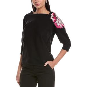 imageAnne Klein Womens Boat Neck Sequin Embelished FlowerAnne Black