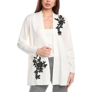 imageAnne Klein Womens Kissing Front Cardigan with Lace AppliquWhite DoveAnne Black