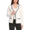 imageAnne Klein Womens Notch Cllr Long Blazer W Braid TrimWhite Dove