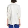 imageAnne Klein Womens Linen Notch Collar Jacket W Rouched SleeBright White