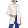 imageAnne Klein Womens Linen Notch Collar Jacket W Rouched SleeBright White