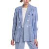 imageAnne Klein Womens Stripe Faux Double Breasted Jacket WNotSantorini BlueBrt Wht