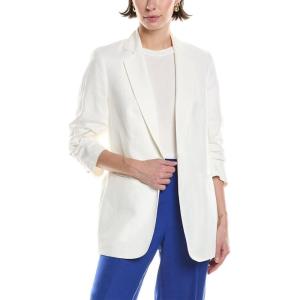 imageAnne Klein Womens Linen Notch Collar Jacket W Rouched SleeBright White