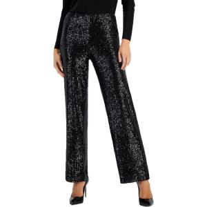 imageAnne Klein Womens Sequined Wide Leg PantsAsphalt
