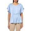 imageAnne Klein Womens Smocked Waist Flutter SLV BlouseSurf Blue