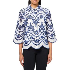 imageAnne Klein Womens Button Frt Shirt W Scallop HemBrght WhtSantorini Bl