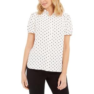 imageAnne Klein Womens Dot Print Button Front BlouseAnne WhiteAnne Black