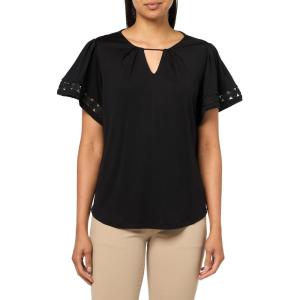 imageAnne Klein Womens Harmony Knit Pleat Nk Bell SLV Top W LacAnne Black
