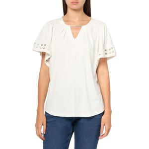 imageAnne Klein Womens Harmony Knit Pleat Nk Bell SLV Top W LacBright White