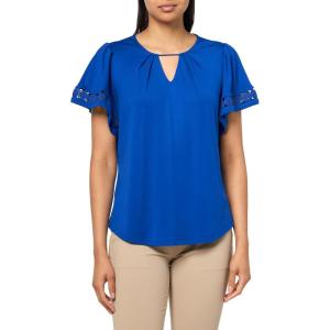 imageAnne Klein Womens Harmony Knit Pleat Nk Bell SLV Top W LacSantorini Blue