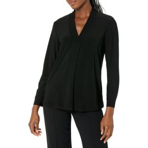 imageAnne Klein Womens Long Sleeve Button Cuff V Neck TopAsphalt