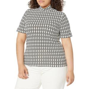 imageAnne Klein Womens Plus Size Chainlink Mock Nk Ss Top WhtAnne BAngels Wash